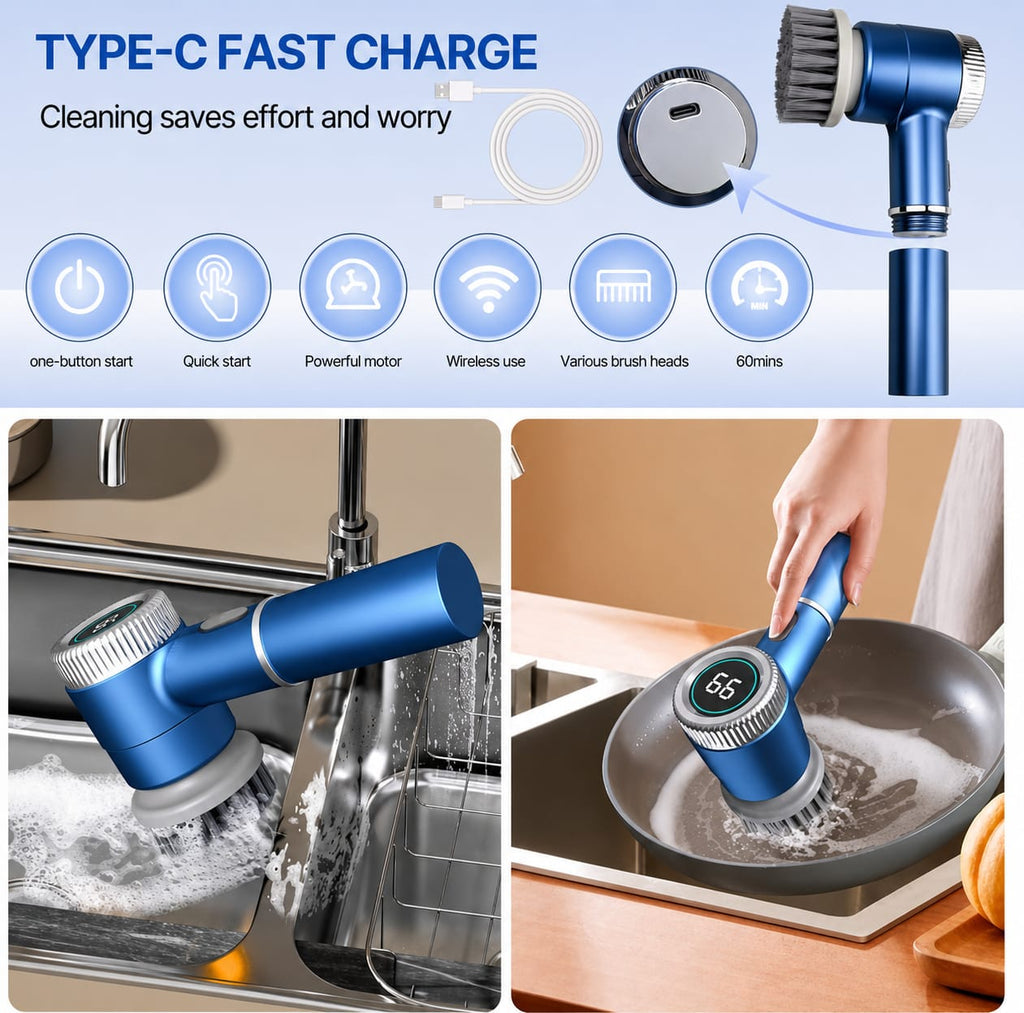 5-in-1 Electric Cleaning Brush | Cordless Rechargeable Spin Scrubber for Kitchen, Bathroom, Dishes, Sink & Tiles | Waterproof Power Cleaning Brush