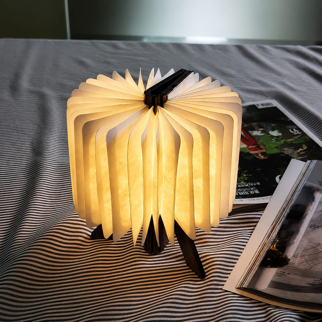 USB Rechargeable Wooden Folding Book Lamp | Portable LED Table Lamp | Modern Bedside Night Light for Bedroom, Office & Home Decor