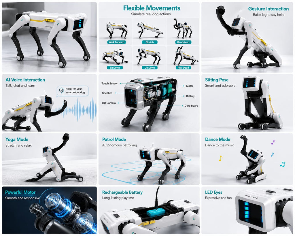 Smart AI Robot Dog Toy for Kids – Voice Control, Dancing, Yoga, Patrol & Interactive Learning