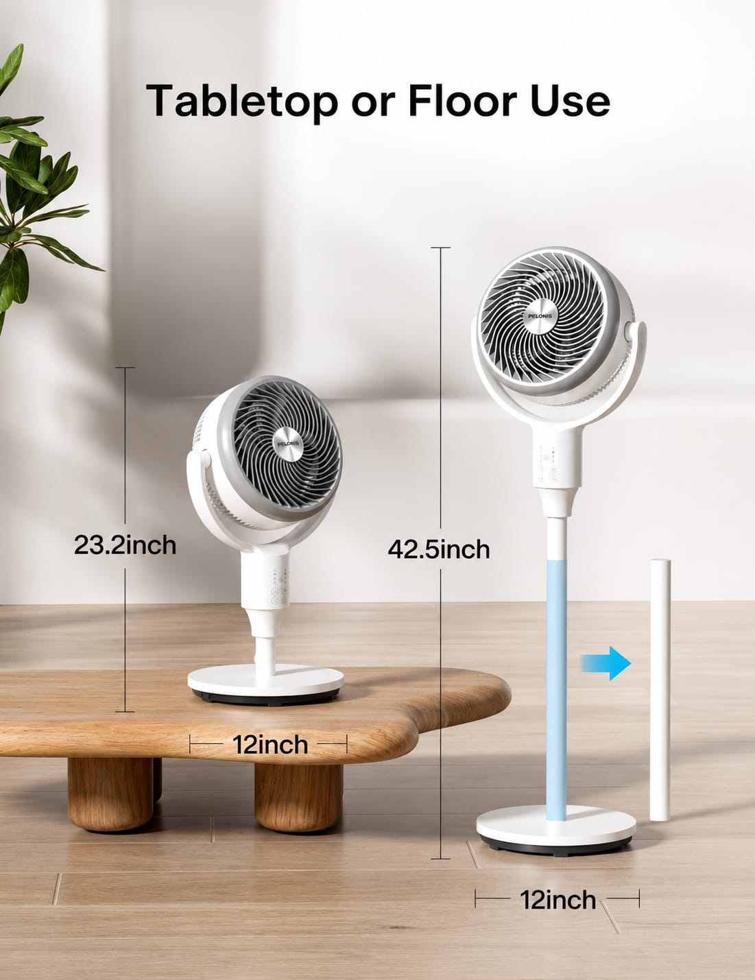 F1 Air Circulation Fan – 3-in-1 Portable Desk & Floor Standing Fan with Remote Control, 5 Wind Speeds, 8-Level Timer & 90° Oscillation