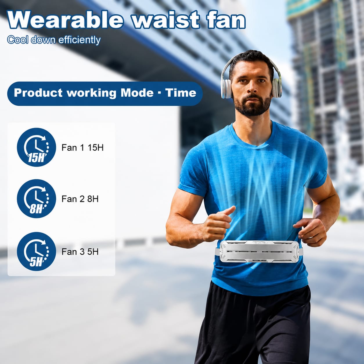 F79 Cooling Belt Fan – Rechargeable Wearable Waist Fan with 5 Turbo Fans, Portable Personal Cooling Fan for Outdoor Work, Running & Hiking