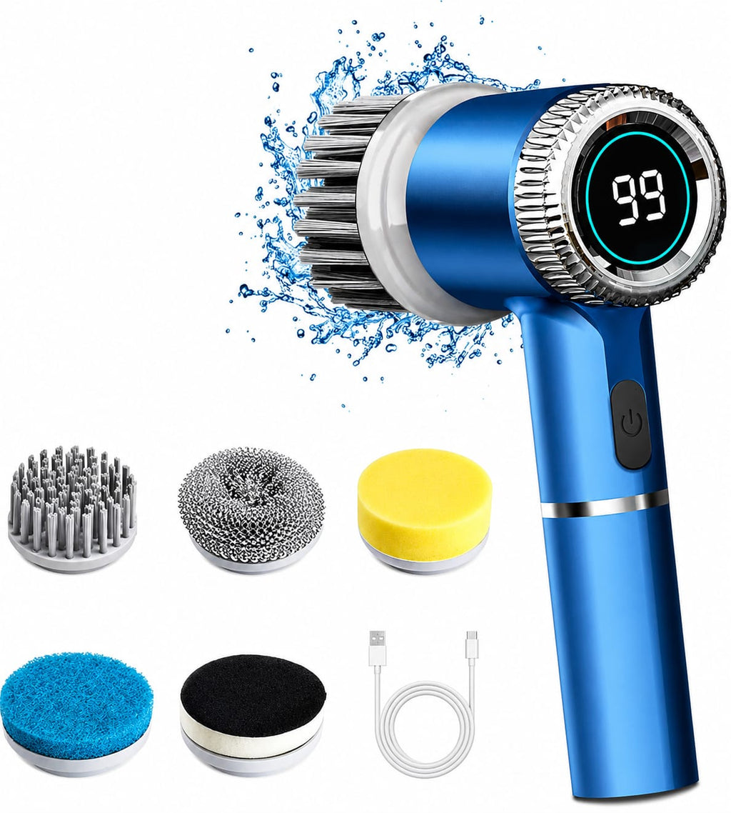 5-in-1 Electric Cleaning Brush | Cordless Rechargeable Spin Scrubber for Kitchen, Bathroom, Dishes, Sink & Tiles | Waterproof Power Cleaning Brush