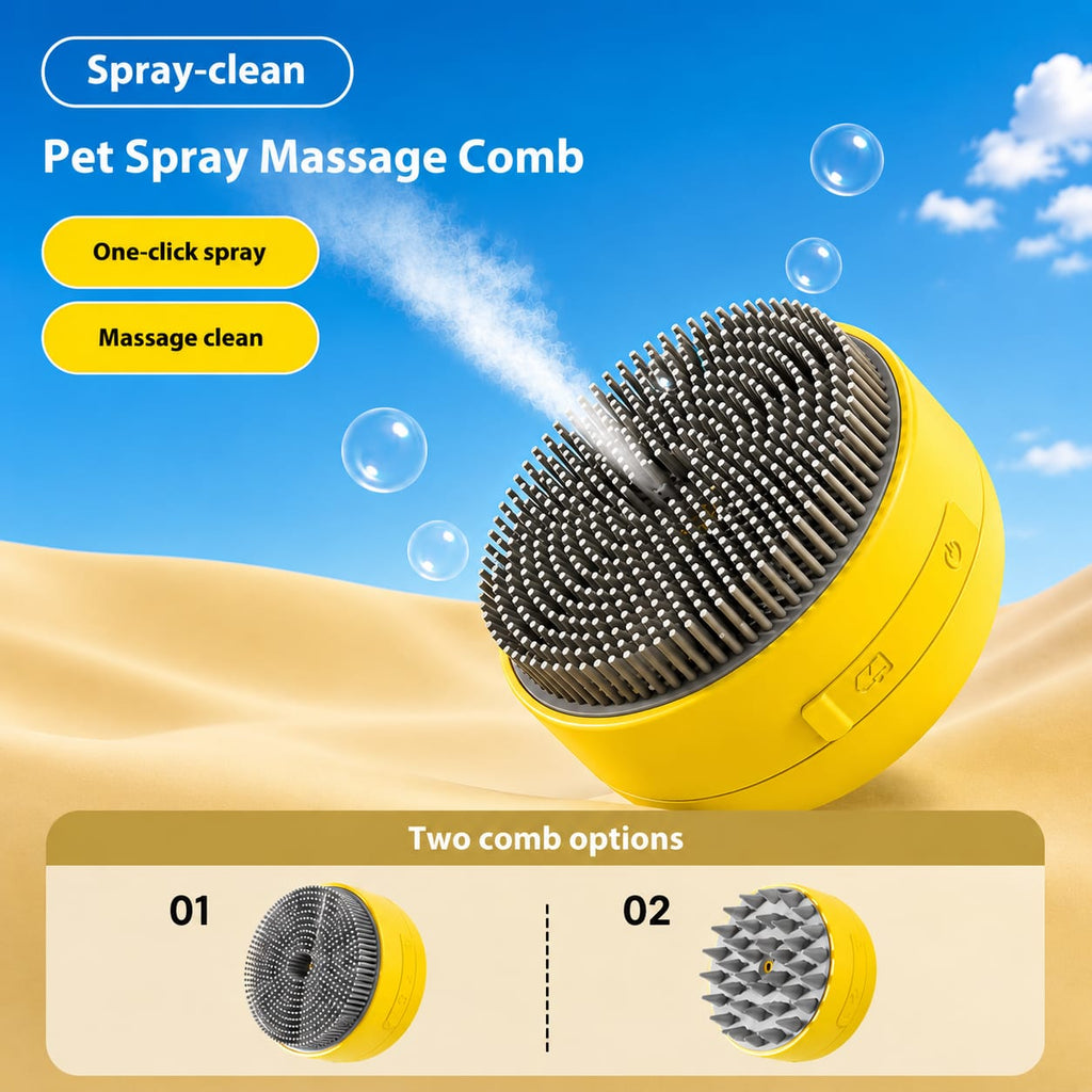 2-in-1 Electric Pet Spray Massage Brush | Steam Grooming & Deshedding Comb for Cats & Dogs | USB Rechargeable