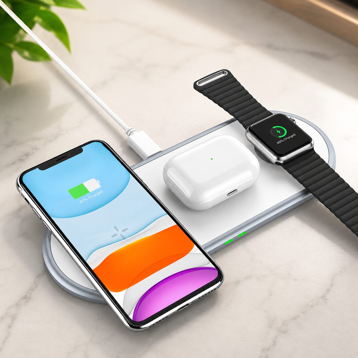 3-in-1 Foldable Wireless Charging Station | Fast Wireless Charger for iPhone, Apple Watch & AirPods | Portable Qi Charging Dock