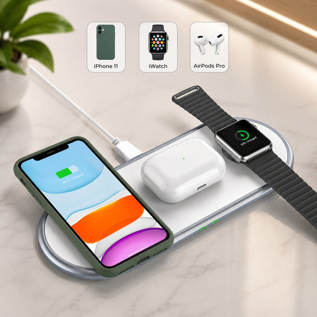 3-in-1 Foldable Wireless Charging Station | Fast Wireless Charger for iPhone, Apple Watch & AirPods | Portable Qi Charging Dock