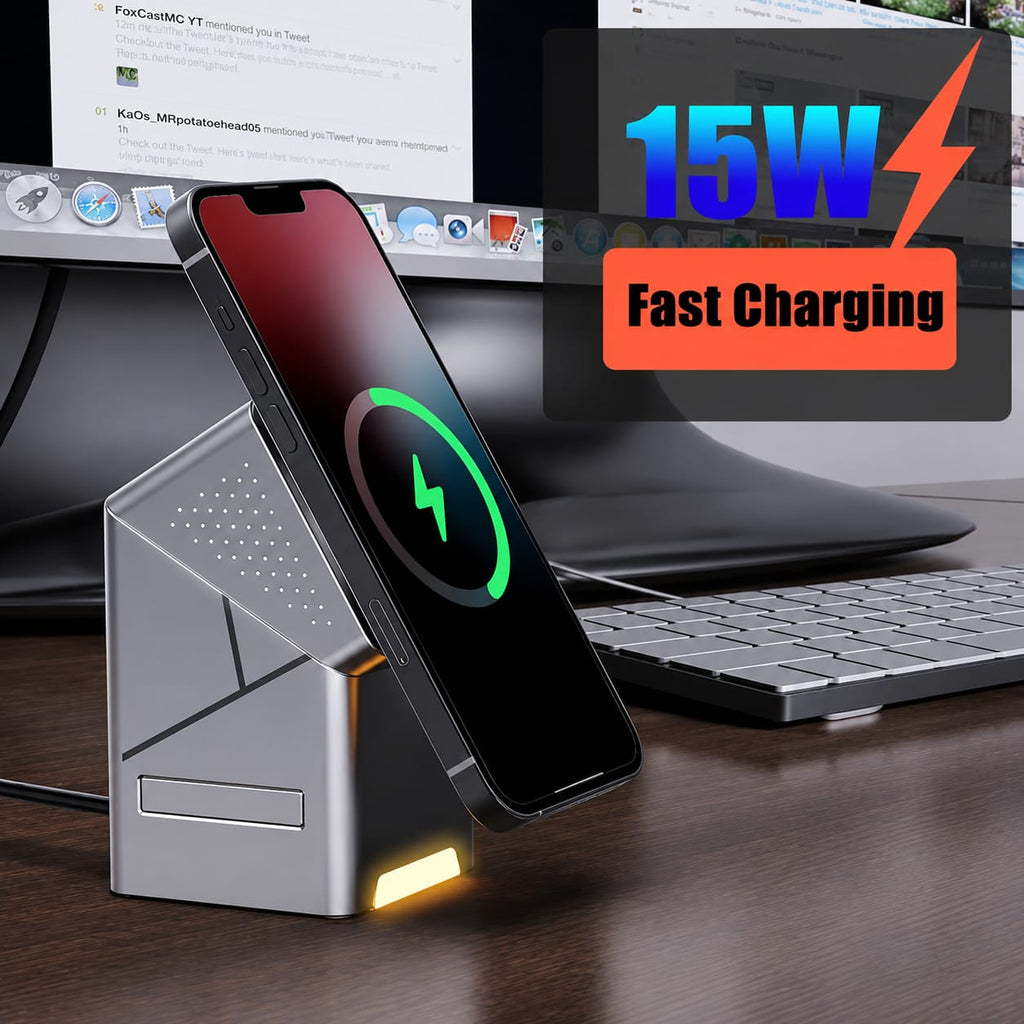 3-in-1 Magnetic Wireless Charger Stand | Foldable 15W Fast Charging Dock for iPhone, Apple Watch & AirPods