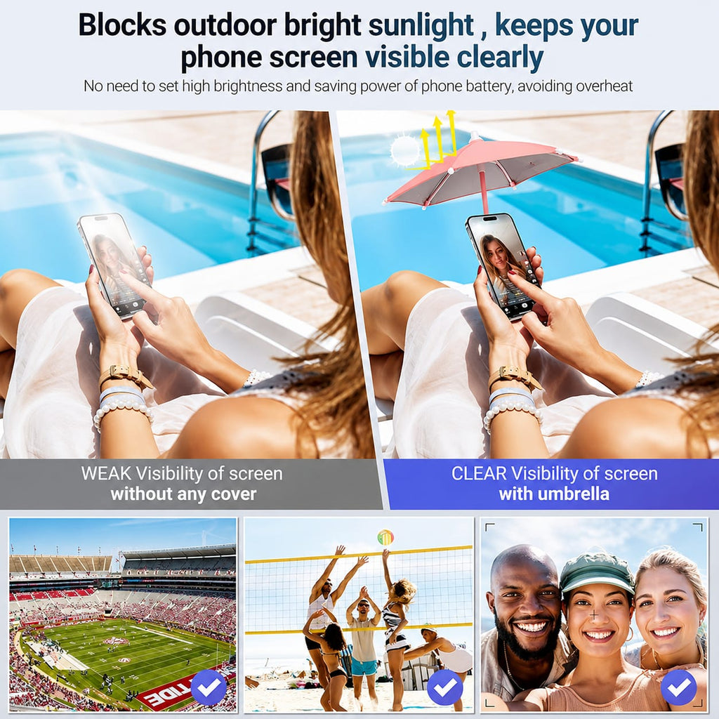 Magnetic Mini Phone Sun Shade Umbrella for iPhone & Android – Anti-Glare Screen Protector for Outdoor Use & Motorcycle Riding