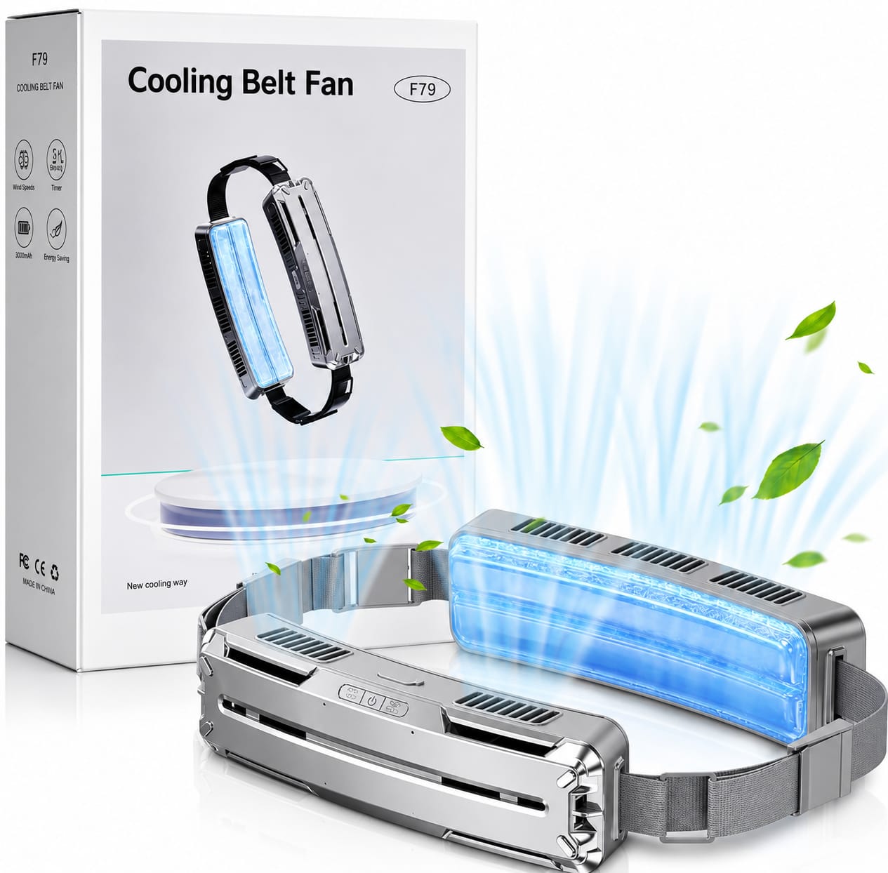 F79 Cooling Belt Fan – Rechargeable Wearable Waist Fan with 5 Turbo Fans, Portable Personal Cooling Fan for Outdoor Work, Running & Hiking